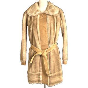 WOMENS VINTAGE MOD LILLI ANN LONDON FAUX FUR & SUEDE COAT BELTED JACKET
